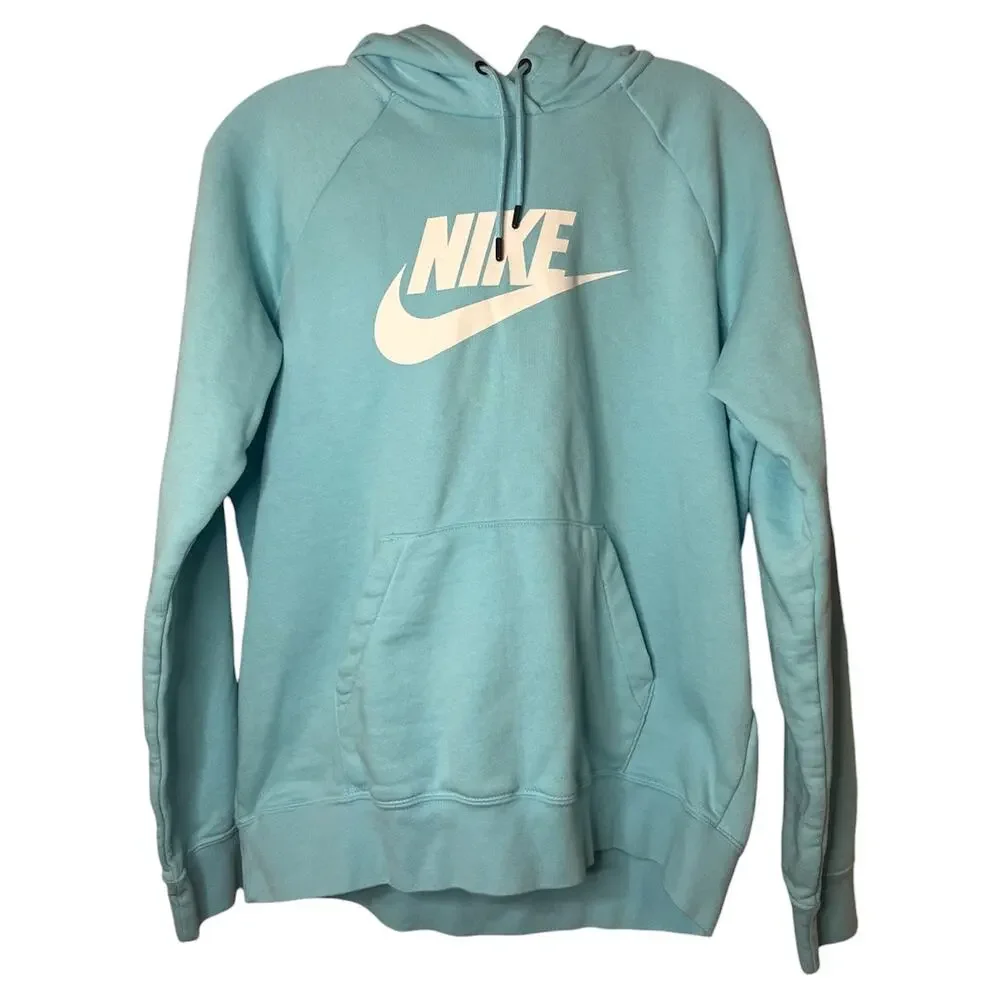Nike Light Blue‎ Pullover Hoodie Unisex Medium Classic Swoosh Logo Cozycore